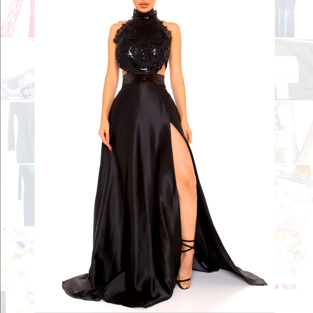 Simple Elegance Satin Maxi Gown - Black